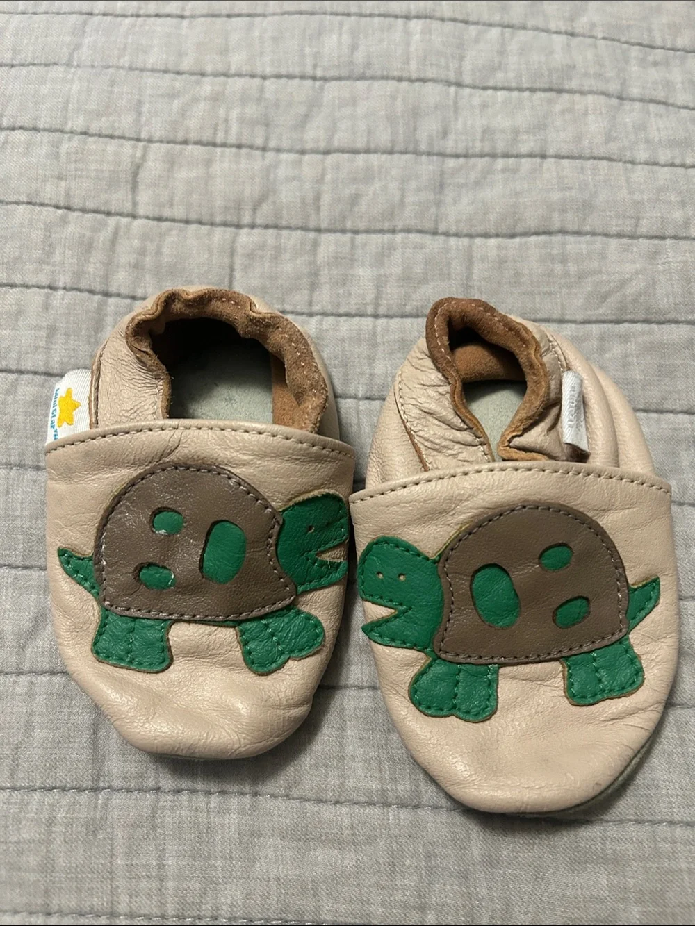 Kids Beige and Green Turtle Soft-Soled Shoes
